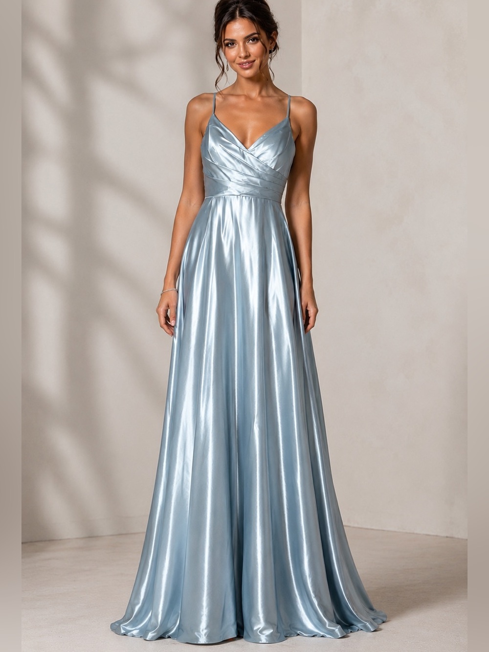 New AW Bridal Crystal Satin Metallic Dusty Blur A-Line Gown 6